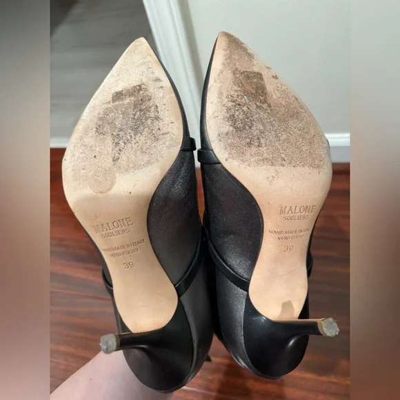 Malone Souliers Pointed Toe Black Suede and Silver Leather Ankle Boots - Picture 6 of 9